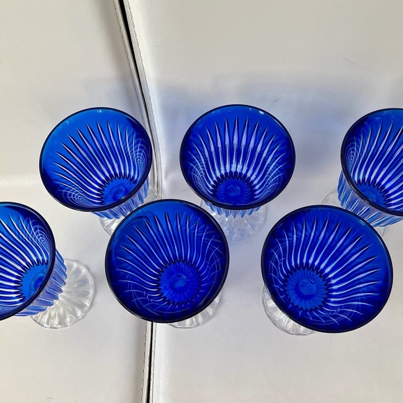Vintage Crystal De France Blue Genuine Glasses Wine Goblets Of 6 - Picture 12 of 12